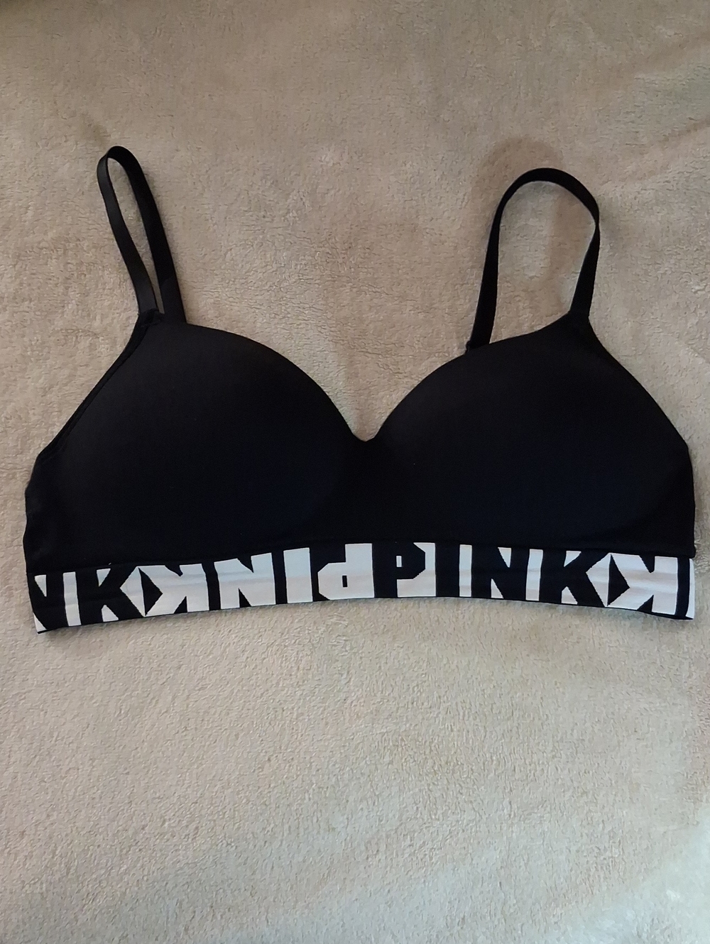 PINK Victoria's Secret Black Bralette with White Logo Band Size Large Like New!
